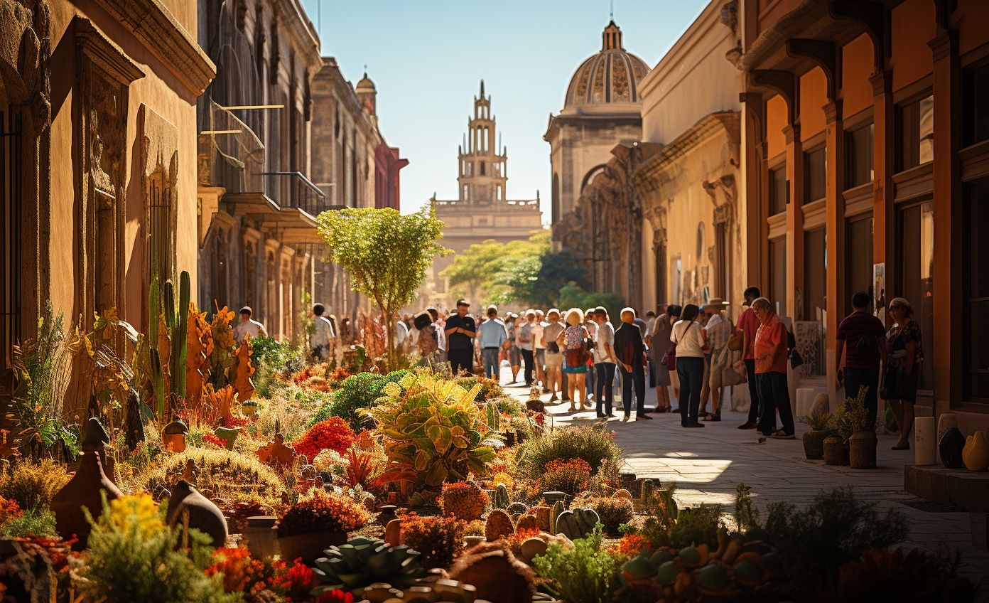 Imagen generada con AI (Inteligencia Artificial). Muestra una zona de México con mucha afluencia de turistas.